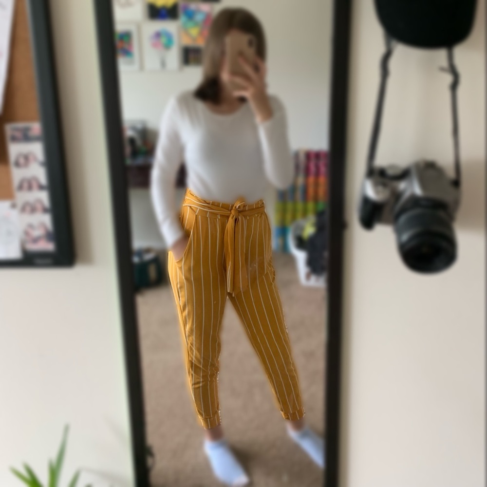 Yellow Striped Casual Pants